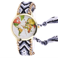 Women Map Knitted Weaved Rope Band Bracelet Quartz Dial Wrist Watch