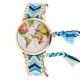Women Map Knitted Weaved Rope Band Bracelet Quartz Dial Wrist Watch