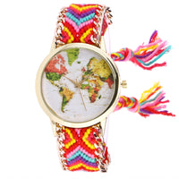 Women Map Knitted Weaved Rope Band Bracelet Quartz Dial Wrist Watch