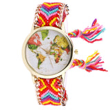 Women Map Knitted Weaved Rope Band Bracelet Quartz Dial Wrist Watch