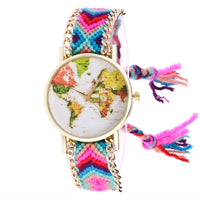 Women Map Knitted Weaved Rope Band Bracelet Quartz Dial Wrist Watch