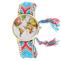 Women Map Knitted Weaved Rope Band Bracelet Quartz Dial Wrist Watch