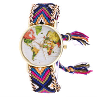 Women Map Knitted Weaved Rope Band Bracelet Quartz Dial Wrist Watch