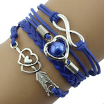 Infinity Love Heart Pearl Friendship Antique Leather Charm Bracelet BU