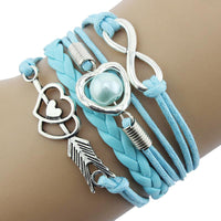 Infinity Love Heart Pearl Friendship Antique Leather Charm Bracelet BU