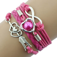 Infinity Love Heart Pearl Friendship Antique Leather Charm Bracelet BU