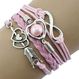 Infinity Love Heart Pearl Friendship Antique Leather Charm Bracelet BU