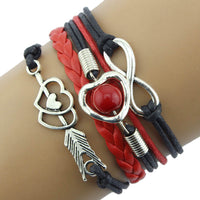 Infinity Love Heart Pearl Friendship Antique Leather Charm Bracelet BU