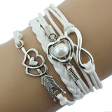 Infinity Love Heart Pearl Friendship Antique Leather Charm Bracelet BU