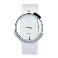 New PU Leather Transparent Dial Hollow Analog Quartz Wrist Watch