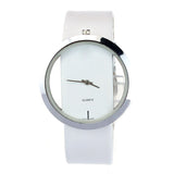 New PU Leather Transparent Dial Hollow Analog Quartz Wrist Watch