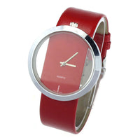 New PU Leather Transparent Dial Hollow Analog Quartz Wrist Watch