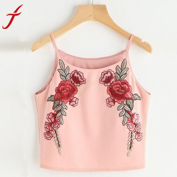 Women Embroidery Tank Top 2017 Summer Short Halter Top camisole Sexy off shoulder halter crop top backless women tops party cami