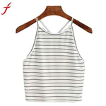 2017 HOT Summer Tops Women Fashion Sexy Striped Top O-Neck Sleeveless Short T-Shirt Tops#LSN