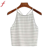 2017 HOT Summer Tops Women Fashion Sexy Striped Top O-Neck Sleeveless Short T-Shirt Tops#LSN