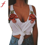 Embroidery camisole tank top cropped cami Vintage knitted bustier crop top 2017 summer beach short women tops