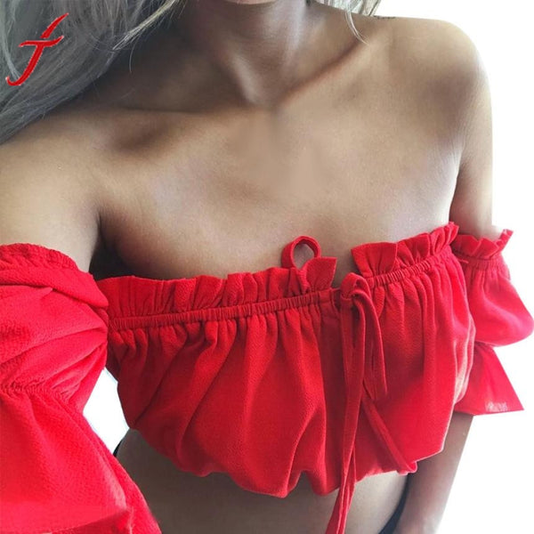 2017 Bandage crop tops Summer Fashion haut femme Women Off-shoulder Tank Top Casual Crop Tops T-Shirt