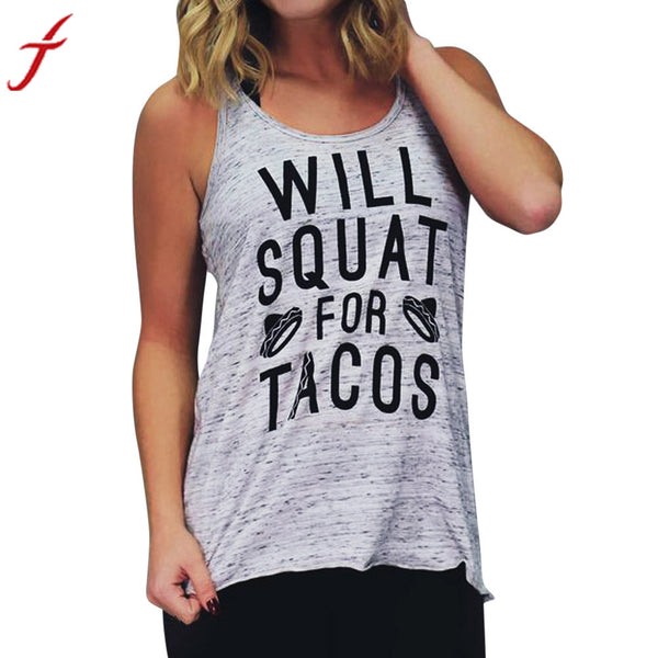 2017 Summer Casual Tops Women Fitness Wear Pullover T-Shirt Print Sleeveless Lettrers Printing Casual Sleeveless Top