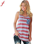 2017 Summer Top Women American Flag Stripe Printed Bowknot Tank Tops Casual Blusa Red T Shirt cropped feminino