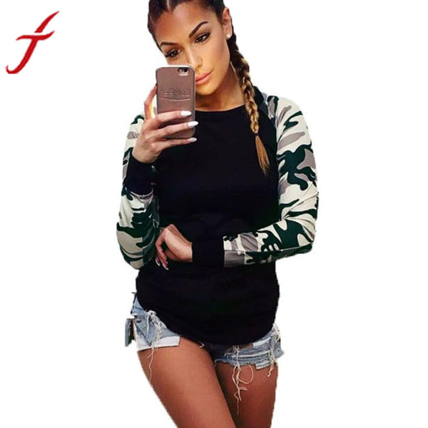 Hot Sale ! Army Green T Shirt Women Long Sleeve Shirt Casual Printing Plus Size Tops For Cool Girl