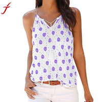 2017 Women Summer Fashion Crop Top Print Sleeveless V-Neck Vest Shirt Tank Tops Female Sexy Vest White T Shirt