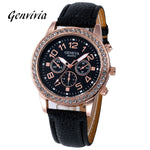 Genvivia Elegant Women Faux Leather Analog Luxury Quartz Wrist Watch Female Clock Montre Femme Relogio Feminino