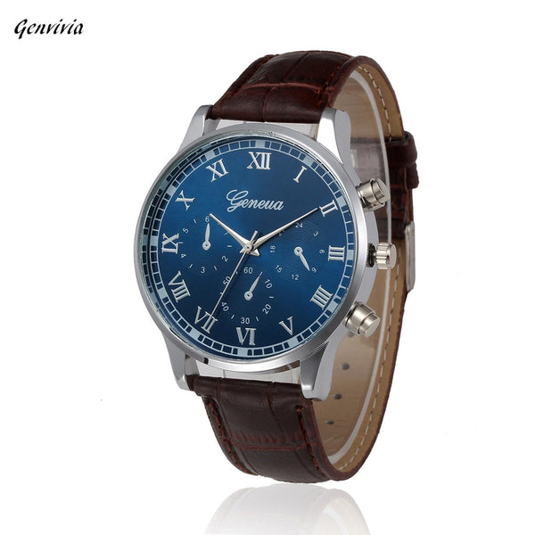 Genvivia 2017 Roman Style Leather Quartz men Watches Brand Men Military Silicone Men Sports Watch Waterproof Relogio Masculino