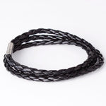 New Fashion Women Men Black Leather Interlaced Cuff Bangle Wristband Bracelet