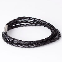 New Fashion Women Men Black Leather Interlaced Cuff Bangle Wristband Bracelet