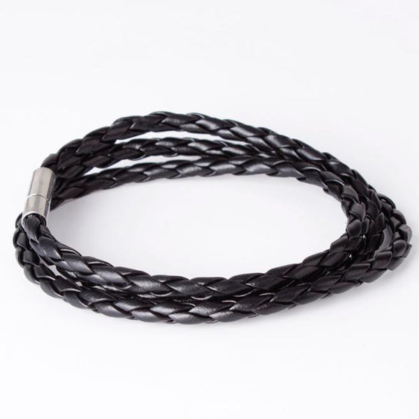 New Fashion Women Men Black Leather Interlaced Cuff Bangle Wristband Bracelet