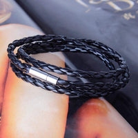 New Fashion Women Men Black Leather Interlaced Cuff Bangle Wristband Bracelet
