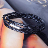 New Fashion Women Men Black Leather Interlaced Cuff Bangle Wristband Bracelet