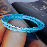 New Fashion Women Men Black Leather Interlaced Cuff Bangle Wristband Bracelet