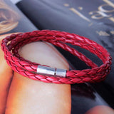 New Fashion Women Men Black Leather Interlaced Cuff Bangle Wristband Bracelet