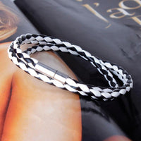 New Fashion Women Men Black Leather Interlaced Cuff Bangle Wristband Bracelet