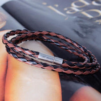 New Fashion Women Men Black Leather Interlaced Cuff Bangle Wristband Bracelet