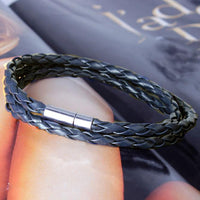 New Fashion Women Men Black Leather Interlaced Cuff Bangle Wristband Bracelet