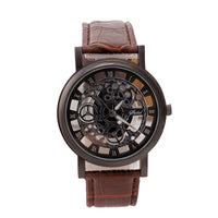 Luxury Stainless Steel Leather Wrist Watch Hollow Design Watch  Quartz Wrist Watch for Men