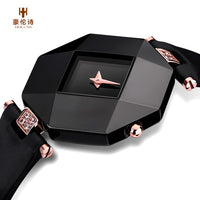 HOLUNS Brand Luxury Leather Watches Women Creative Ceramic Diamond Dial Fashion Casual Genuine Elegant Ladies Quartz Wrist Watch