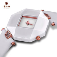 HOLUNS Brand Luxury Leather Watches Women Creative Ceramic Diamond Dial Fashion Casual Genuine Elegant Ladies Quartz Wrist Watch