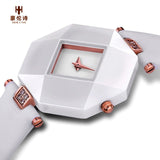 HOLUNS Brand Luxury Leather Watches Women Creative Ceramic Diamond Dial Fashion Casual Genuine Elegant Ladies Quartz Wrist Watch
