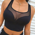 Women's V-Neck Hot Tank Top Mesh Crop Top Bras Summer Sexy Sports Vest Fitness Yoga Gym Wear
