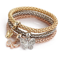 3pcs Charm Women Bracelet Gold Silver Rose Gold Rhinestone Bangle Jewelry Set