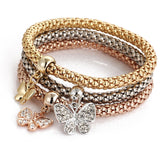 3pcs Charm Women Bracelet Gold Silver Rose Gold Rhinestone Bangle Jewelry Set