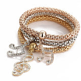 3pcs Charm Women Bracelet Gold Silver Rose Gold Rhinestone Bangle Jewelry Set