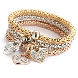 3pcs Charm Women Bracelet Gold Silver Rose Gold Rhinestone Bangle Jewelry Set