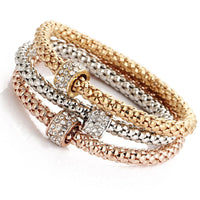 3pcs Charm Women Bracelet Gold Silver Rose Gold Rhinestone Bangle Jewelry Set
