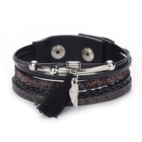 Fashion Women Multilayer Handmade Wristband Leather Bracelet Bangle