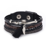 Fashion Women Multilayer Handmade Wristband Leather Bracelet Bangle