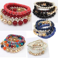 Women 4 Pcs Colorful Beads Multilayer Bangle Handmade Bracelets Florid Cool